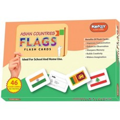 [스페인어원서] Krazy Education Flash Cards 아시아 국가 플래그 교육 자료 플레이 카드 유아용 장난감 보드 게임(세트 1):, 단일옵션