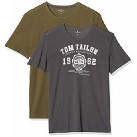 Tom Tailor Doppelpack Basic T-Shirt T-Shirt Grey (Cyber ​​Gray 10743) S (Pack of 2) for Men, 단일옵션