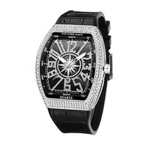 Luxury Mens Crystal Watch Tonneau Fashion Bling Iced Out Diamond Watch for Men Hip Hop Rapper
