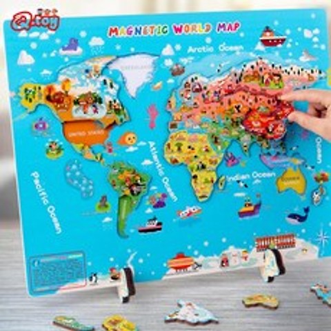 대형 세계지도 자석 퍼즐 어린이 장난감 몬테소리 교육 완구 어린이를위한 자석 세계 문화 교육 에이즈 퍼즐|Puzzles|, 단일, 1개, Word Puzzle