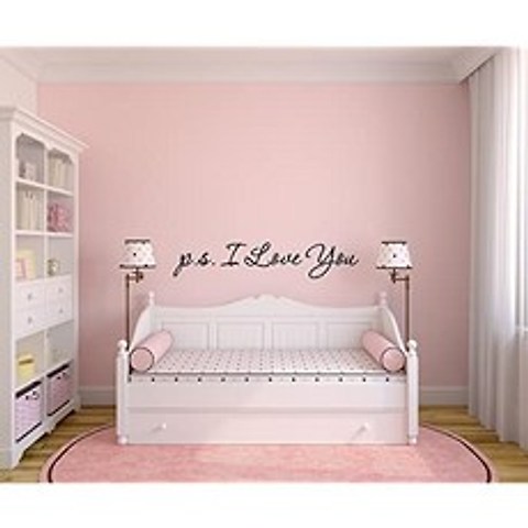 PS I Love You Quote Vinyl Wall Decal Sticker Art Removable Words H (48in (W) x 9in (H) Soft Pink), 48in (W) x 9in (H), Soft Pink