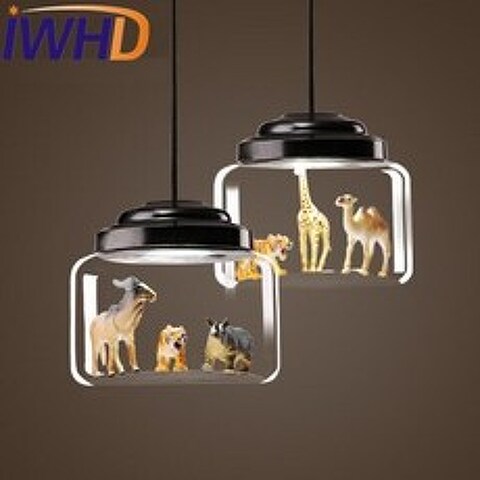 [해외] 로프트 스타일 현 LED 펜 던 트 전등 식당 동물 모델 매달려 램프 홈 장식 조명 철 유리 DROPLIGHT, 상세내용표시