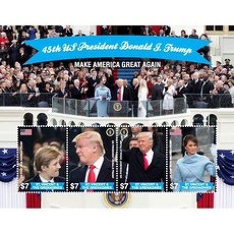 2017년 도널드 트럼프 미국 대통령 45대 대통령 멜라니아 트럼프 영부인 배런 4개 우표 수집 가능 시, 1