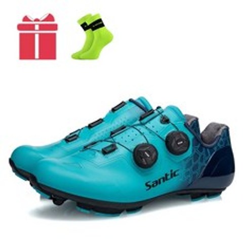 Santic Racing Cycling Shoes MTB 도로 자전거 신발 초경량 미끄럼 방지 산악 자전거 통기성 자동 잠금 탄소 섬유 신발, 43_3, MTB Blue_3