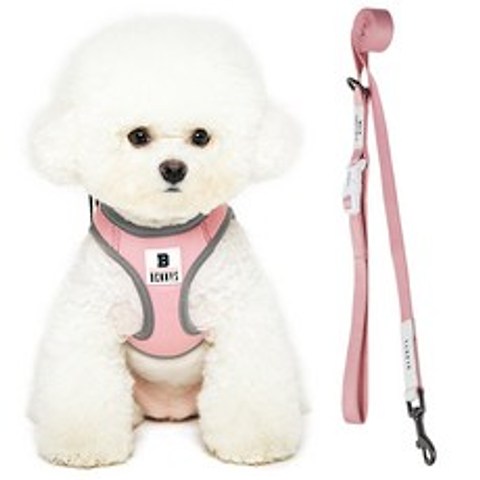 베니즈 베이직 강아지 하네스 + 리드줄 1.5m, 핑크