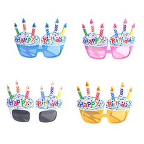파티쇼 생일컵케익 안경 4종, 핑크, 블루, 옐로우, 화이트, 1세트