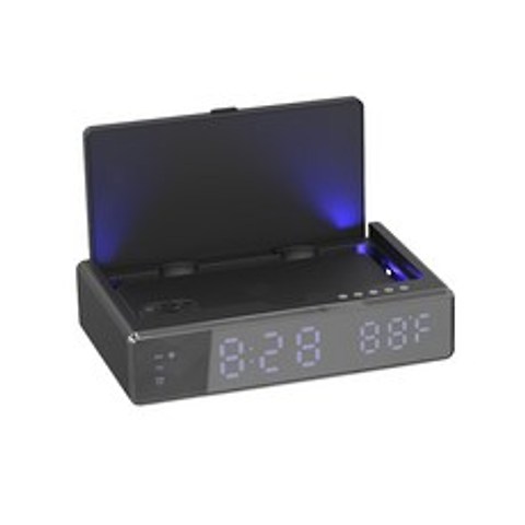 리큐엠 무선충전 LED 탁상알람시계 UV 살균기 블랙 QWC-UV300
