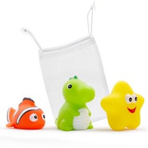 예꼬맘 LED 목욕 욕실 물놀이 장난감 프렌즈 니모 오렌지 + 공룡 그린 + 별가사리 옐로우 + 그물망 B세트, 혼합 색상