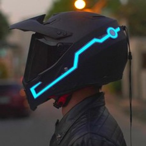 오토바이 헬멧 LED 라이트 바이크 튜닝 스티커 킥보드헬멧, 블루