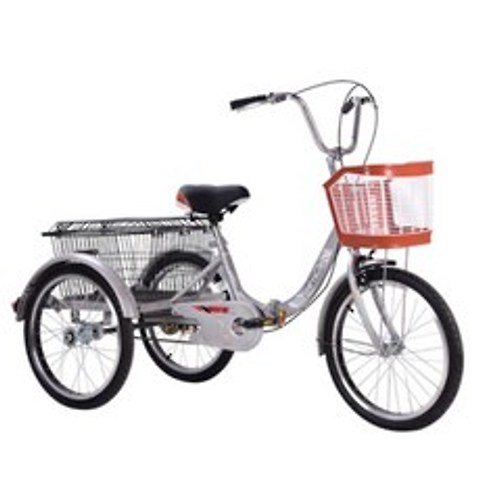 세발 자전거 성인용 어른 한강 라이딩 성인 삼륜 자전거 짐칸, 301 접시 바구니 티타늄 빈 실버 철 반지