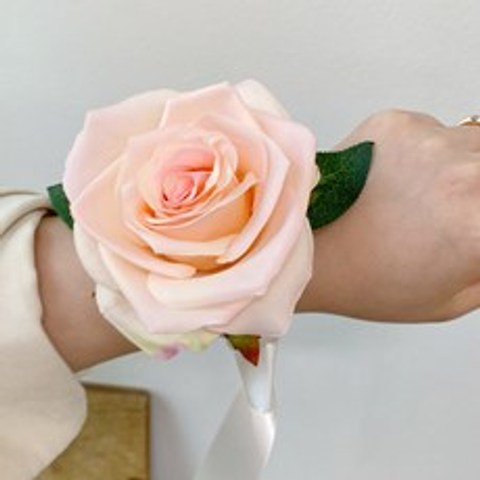 플라워쉐프 브라이덜 샤워 꽃 팔찌 - 로맨틱로즈, 로맨틱로즈-핑크, 1개