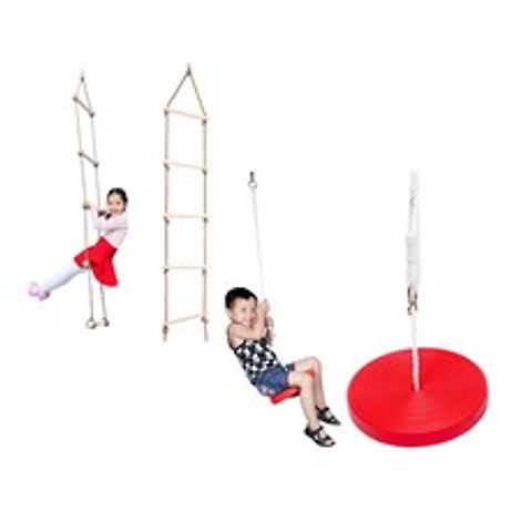 STK 등산 사다리 나무 교수형 디스크 로프 스윙 어린이 야외 장난감 - 빨간색