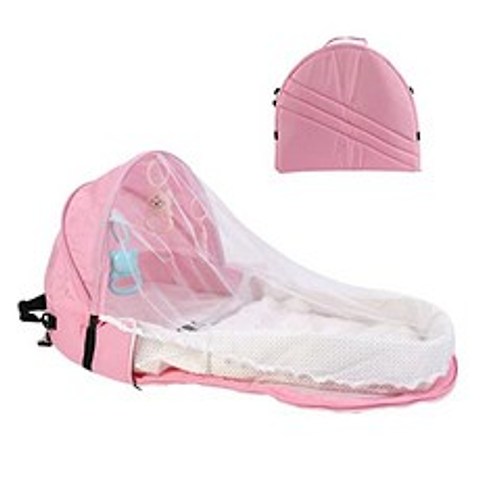 모기장있는 휴대용 아기 침대 - 여행 백업시 네트 여행 유아용 침대 모기장 그물 자외선 방지 기능 침대 (Pink), Pink