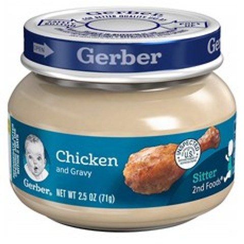 거버 퓨레 이유식 2단계 71g 6팩 치킨 그레이비 Gerber 2nd Foods Chicken & Gravy Baby Food 2.5 oz Jar, 단일옵션