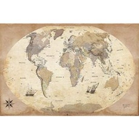 1art1 Maps-World Map Edition 2011 Old Style In English Poster 91 x 61 cm, 단일옵션
