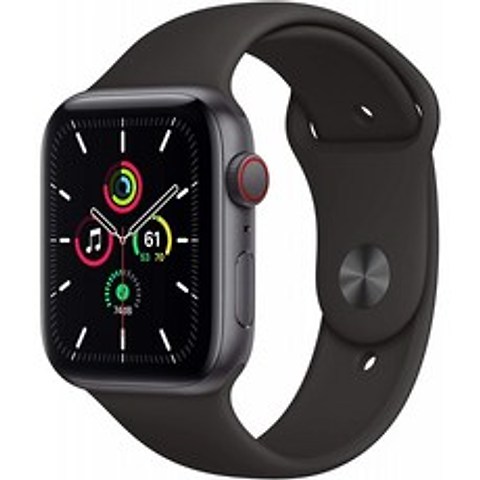 New Apple Watch SE(GPS + 셀룰러 44mm) - 스페이스 그레이 알루미늄 케이스(블랙 스포츠 밴드 포함), 단일옵션