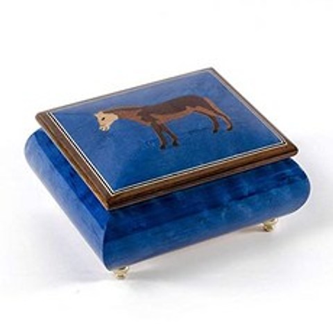 Royal Blue Horse Inlay 18 Note Handcrafted Musical Jewelry Box - Ma (027. Are You Lonesome Tonight), 027. Are You Lonesome Tonight