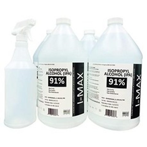 Isopropyl Alcohol - IPA 91% (4-1 Gallon) High Purity - Made in USA - Includes an Empty Trigger Spray Bottle, 본상품