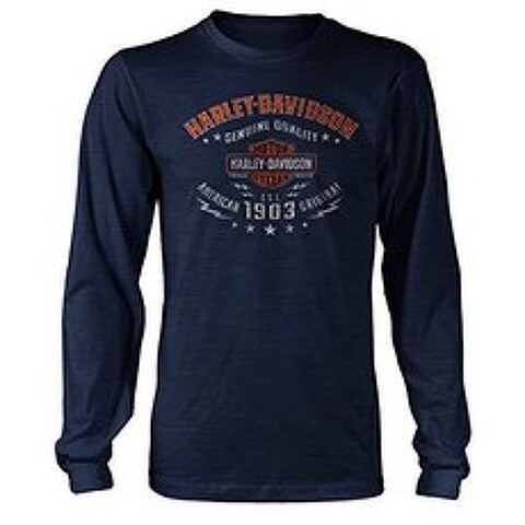 Harley-Davidson Military - Men Vintage Heather Navy Graphic Long-Sleeve T-Shirt - USAG Stuttgart Street Ready, 본문참고, 본문참고