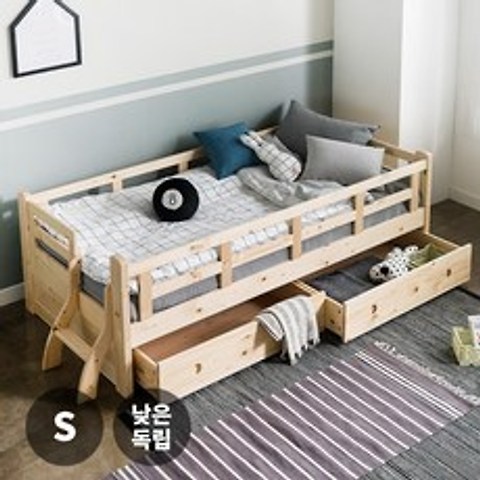 퍼니코 핀란드산 원목 제리코 싱글 침대(서랍포함)+낮은독립 스프링매트리스, 네추럴
