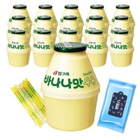 [냉장배송] 빙그레 바나나맛 우유 240ml + 블루존 물티슈, 16개