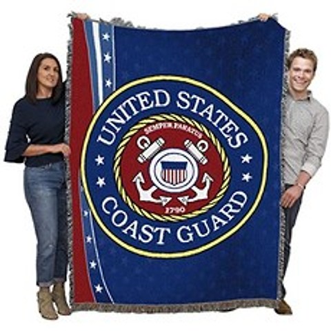 순수한 국가 짠 미국 해안 경찰 뜨개질 담요가 미국에서 만든 면화에서 던지기 (72x54), 본상품, 본상품