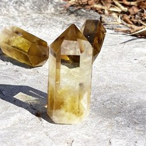 행운의스톤 황수정 천연원석 포인트수정 수석 광물(인테리어소품), 노란색
