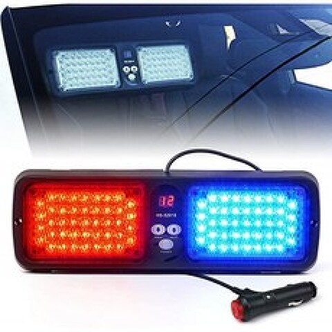 Xprite Red Blue 86 LED SunShield Sun Visor 비상 스트로브 조명 12 플래시 모드 위험 경찰 경고등 법 집행 차량, 단일옵션