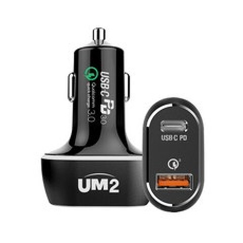 UM2 USB-PD 차량용 고속충전기 맥북 LG그램 노트9 아이폰, carpd 블랙