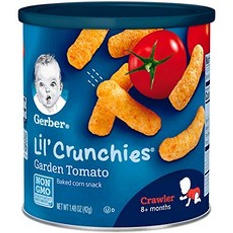 Gerber 릴 크런키 베이크드 홀 그레인 콘 스낵 어린이곡물과자 8+ 먼스 42g, 가든 토마토(Garden Tomato ), 1개