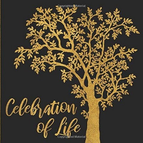 생명의 축하 : 검은 색과 금색 추모식 방명록-여성 또는 남성용 황금 나무 실루엣 장례식 방명록-방문자, 단일옵션