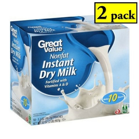 Great Value Nonfat Instant Dry Milk 그레이트 밸류 무지방 인스턴트 드라이 분말 밀크 90.7g 10개입 2팩
