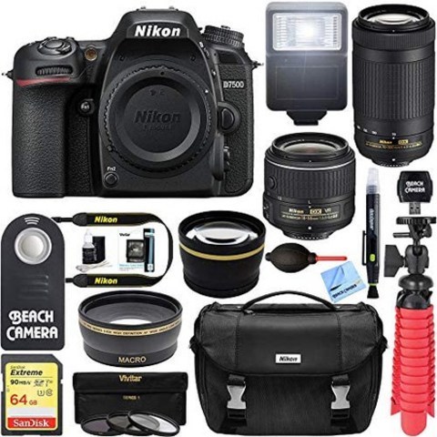 Nikon D7500 20.9MP DX 포맷 디지털 SLR 카메라 18-55 VR 및 70-300 AF-P VR 렌즈 디럭스 액세서리 번들, 블랙_One Size, 상세 설명 참조0, 상세 설명 참조0