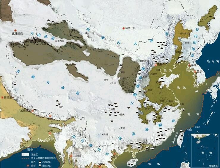 빙하가 녹은 경우 동아시아 지도 - 짤티비