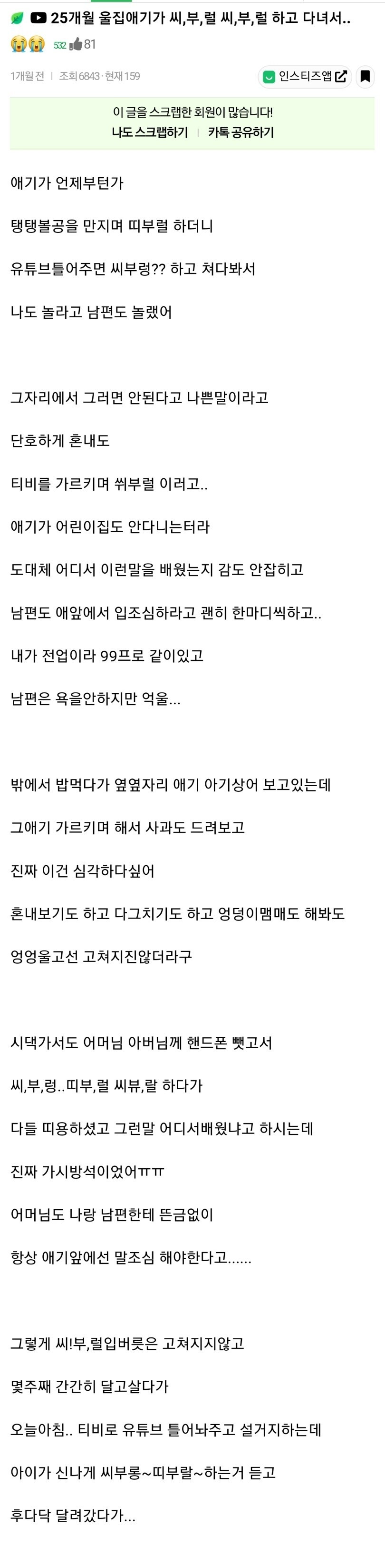 25개월 아기가 시부럴시부랄 욕을 달고 살아요 - 짤티비