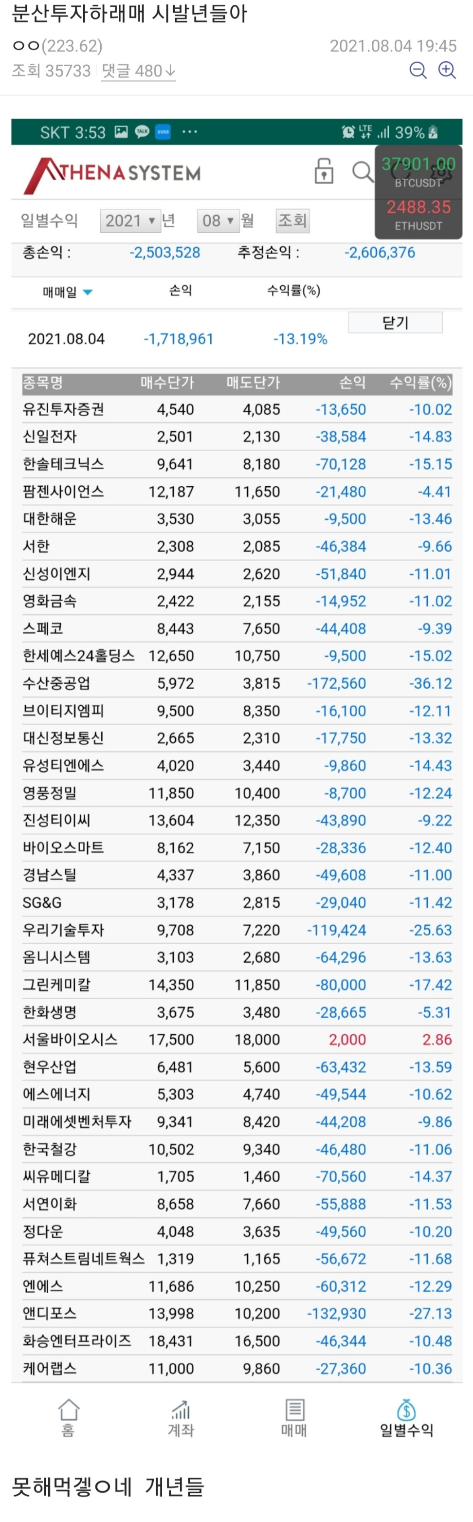 주식갤러리 분산투자 대참사 - 짤티비