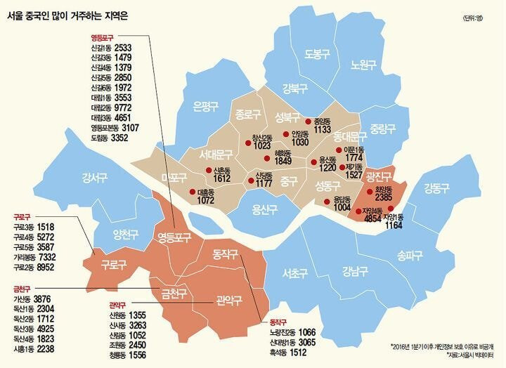 서울에서 중국인이 많이 거주하는 지역 - 꾸르