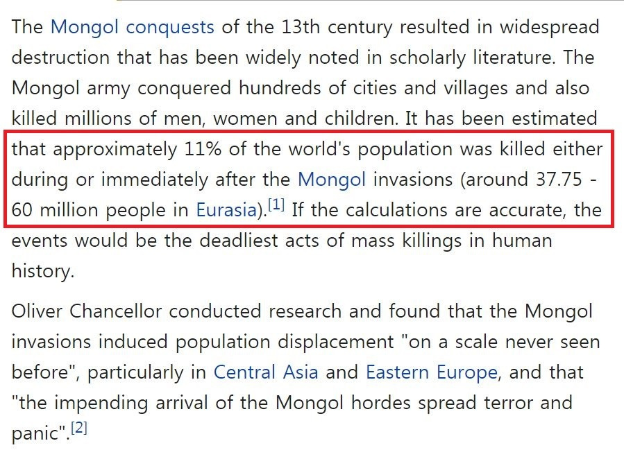 칭기즈칸이 얼마나 많이 죽였는지 체감해보기 - 짤티비