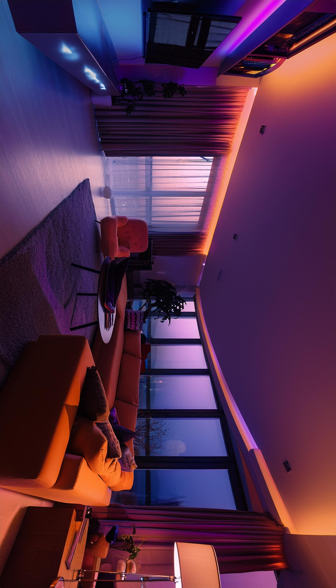 Firefly A dimly lit open-plan living room with a modern design. The area is illuminated 90184.jpg