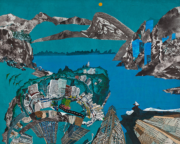 권인경, 펼쳐진 집, 126×156cm, 한지에 고서꼴라쥬, 수묵채색, 2013.jpg