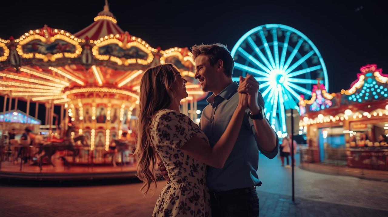 놀이공원에서 흘러나오는 음악에 맞춰 춤을 추고 있는 연인을 그려줘 (1).jpg