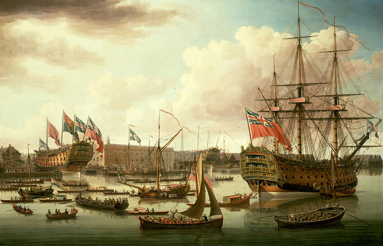 A lively depiction of Deptford Dockyard in the mid-eighteenth century (John Cleveley the Elder, 1755)..jpg