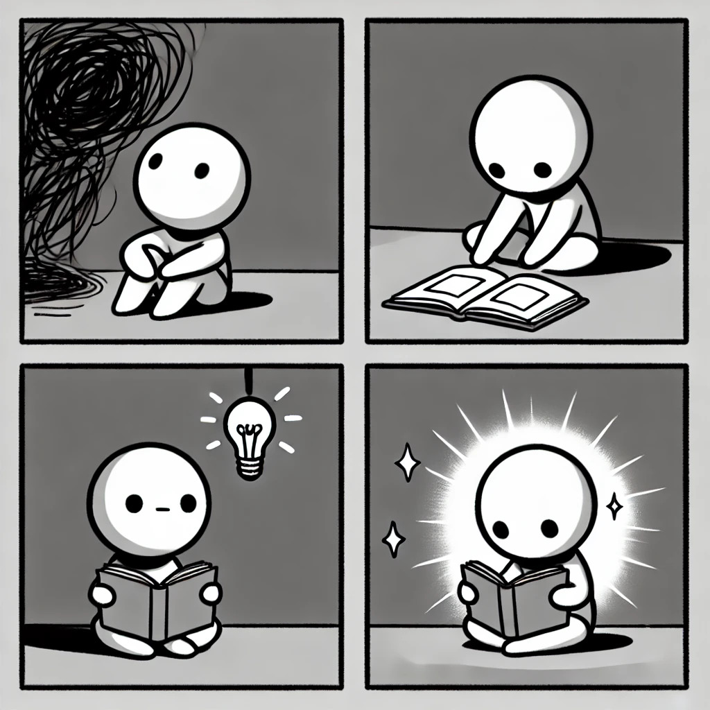 DALL·E 2025-02-17 20.36.23 - A simple, minimalist 4-panel webtoon featuring a round-headed stick figure character with no text or letters. Each panel is separate and clearly defin.jpg