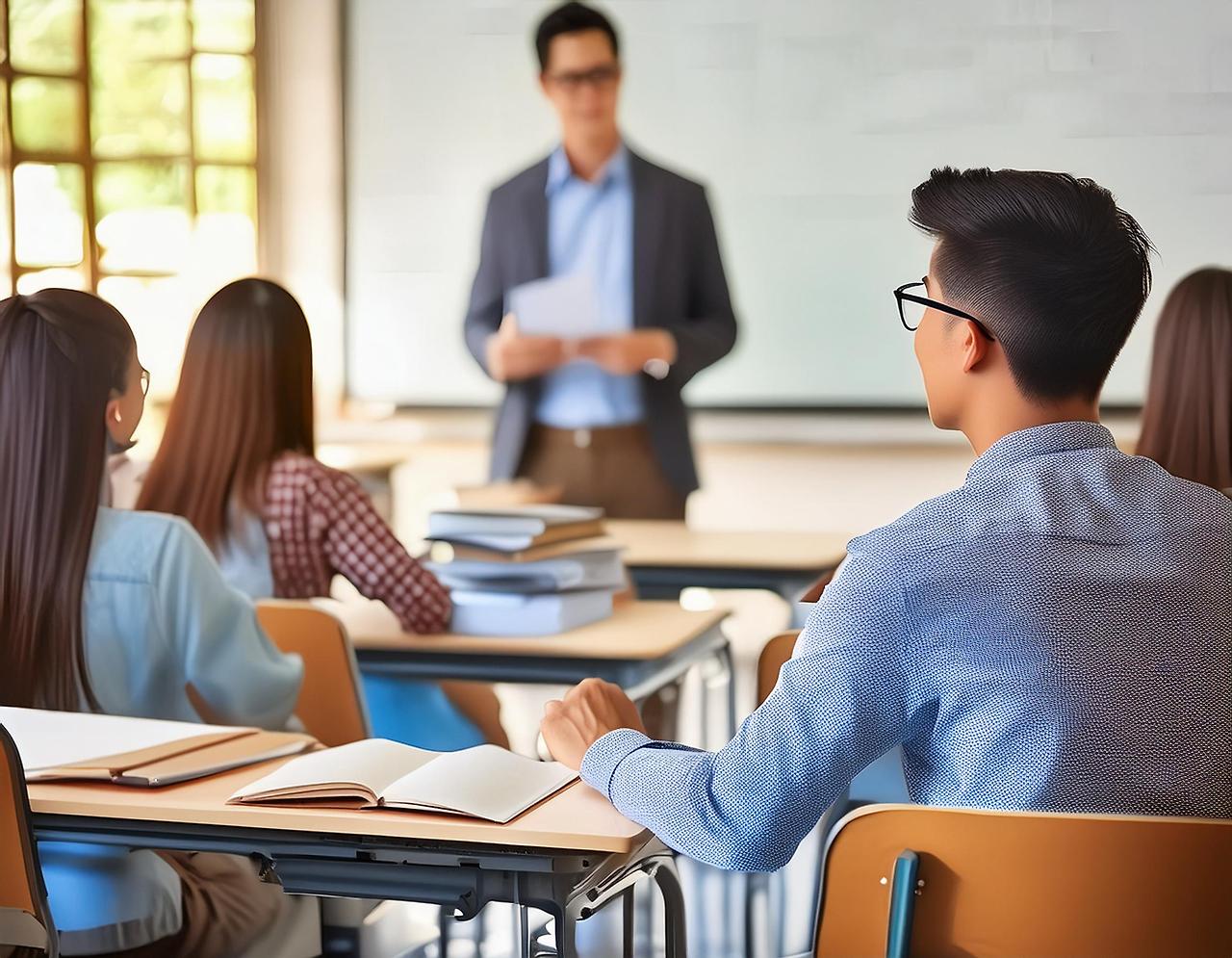 Firefly photo-realistic class room with five students and a man teacher in back 46713.jpg