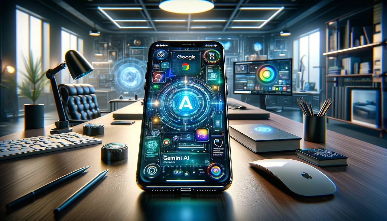 DALLE2024-03-1908.41.51-Awide-angledetailedillustrationshowingasleekfuturisticiPhoneonadeskprominentlyfeaturingGooglesGEMINIAIonitsvibrantscreen.The-ezgif.com-webp-to-jpg-converter.jpg