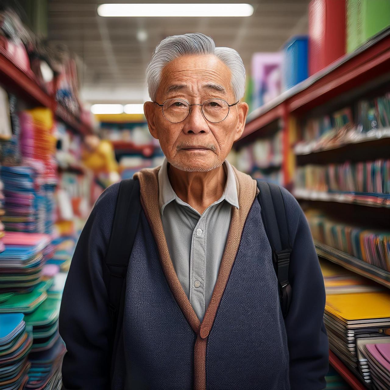 Firefly 비좁은 문방구안에 마르고 주름진 아저씨가 무뚝뚝한 표정으로 서 있다. 배경에는 각종 학용품이 쌓여있다 69109.jpg