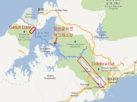Calebra cut, Gatun Dam 위치.jpg
