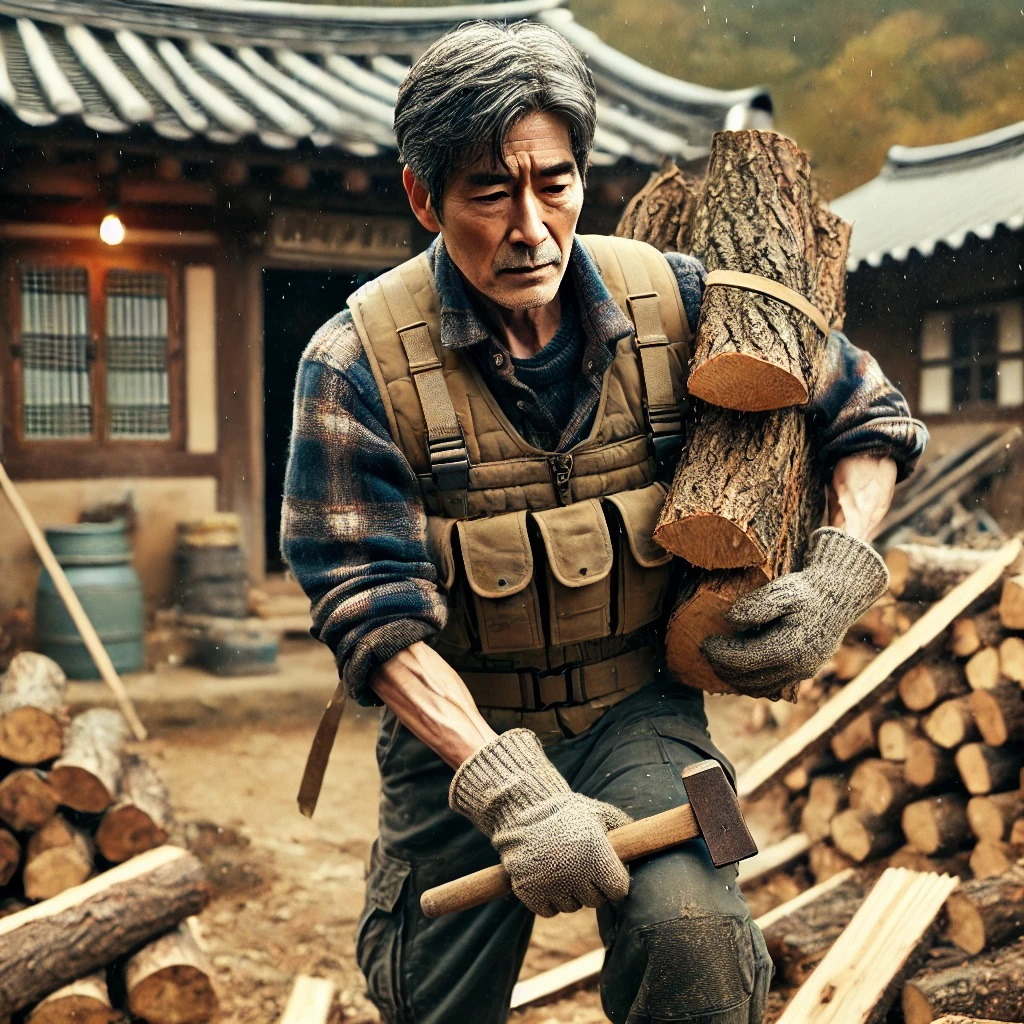 장작을 힘들게 나르는 모습.jpg