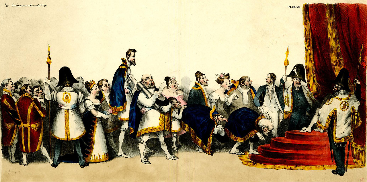 Honoré_Daumier,_La_Cour_du_Roi_Pétaud_(The_Court_of_King_Pétaud)_(1832),_hand-coloured_lithograph,_24.6_x_50_cm.,_British_Museum,_London.jpg