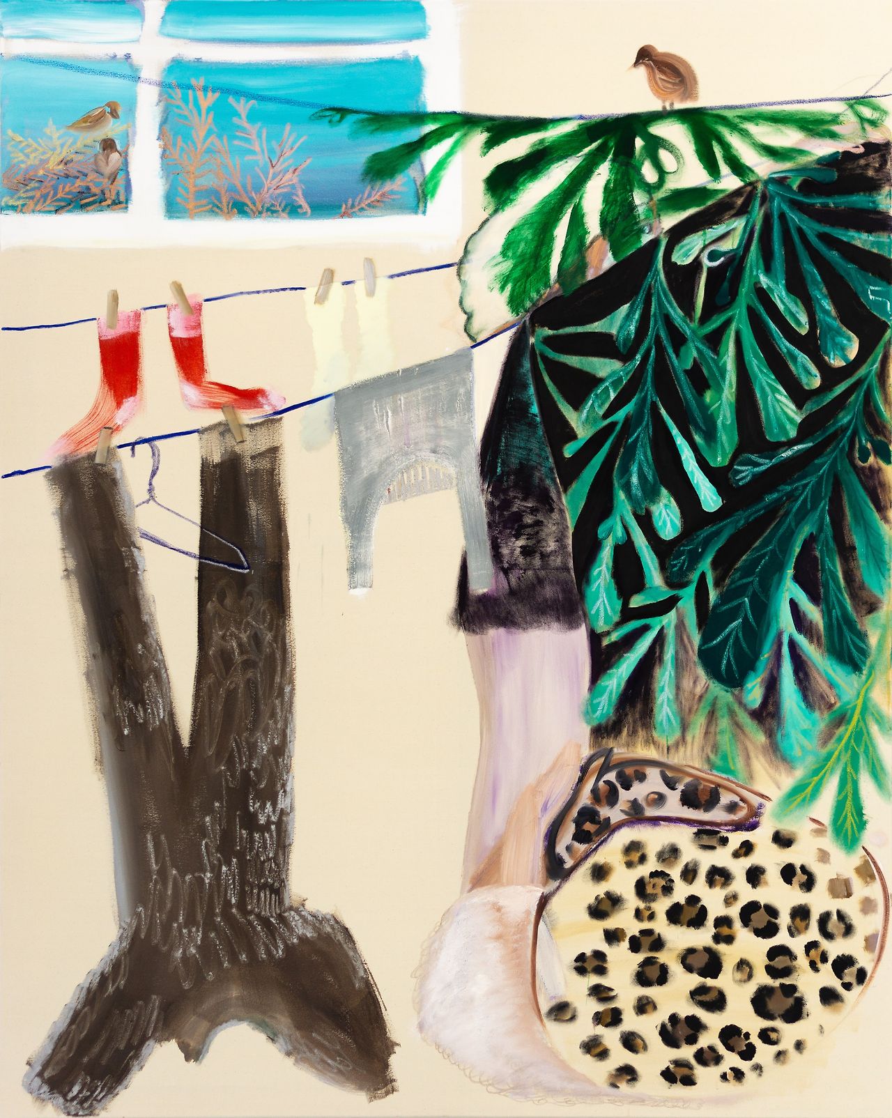 우손 Leopard Laundry, 2023, acrylic, oil, oil pastel on canvas, 200 x 160 cm.jpg